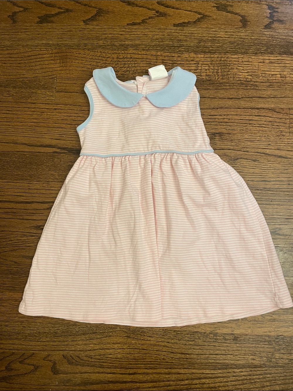 Sleeveless Pink Striped Dress with Light Blue Peter Pan Collar